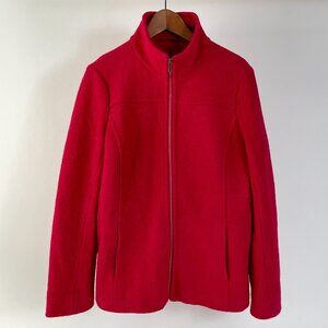 Women's Lands' End Boiled Wool Blend Zip Up Jacket Coat, Cherry Red, Size 14